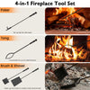 5-piece fireplace tool set with aluminum handles, including poker, tongs, shovel, and brush for indoor and outdoor use.