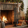 5-piece fireplace tool set with aluminum handles, featuring poker, tong, shovel, and brush for indoor and outdoor use.
