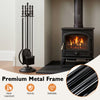 5-piece fireplace tool set featuring a poker, tongs, brush, and shovel in a heat-resistant metal frame for durable use.