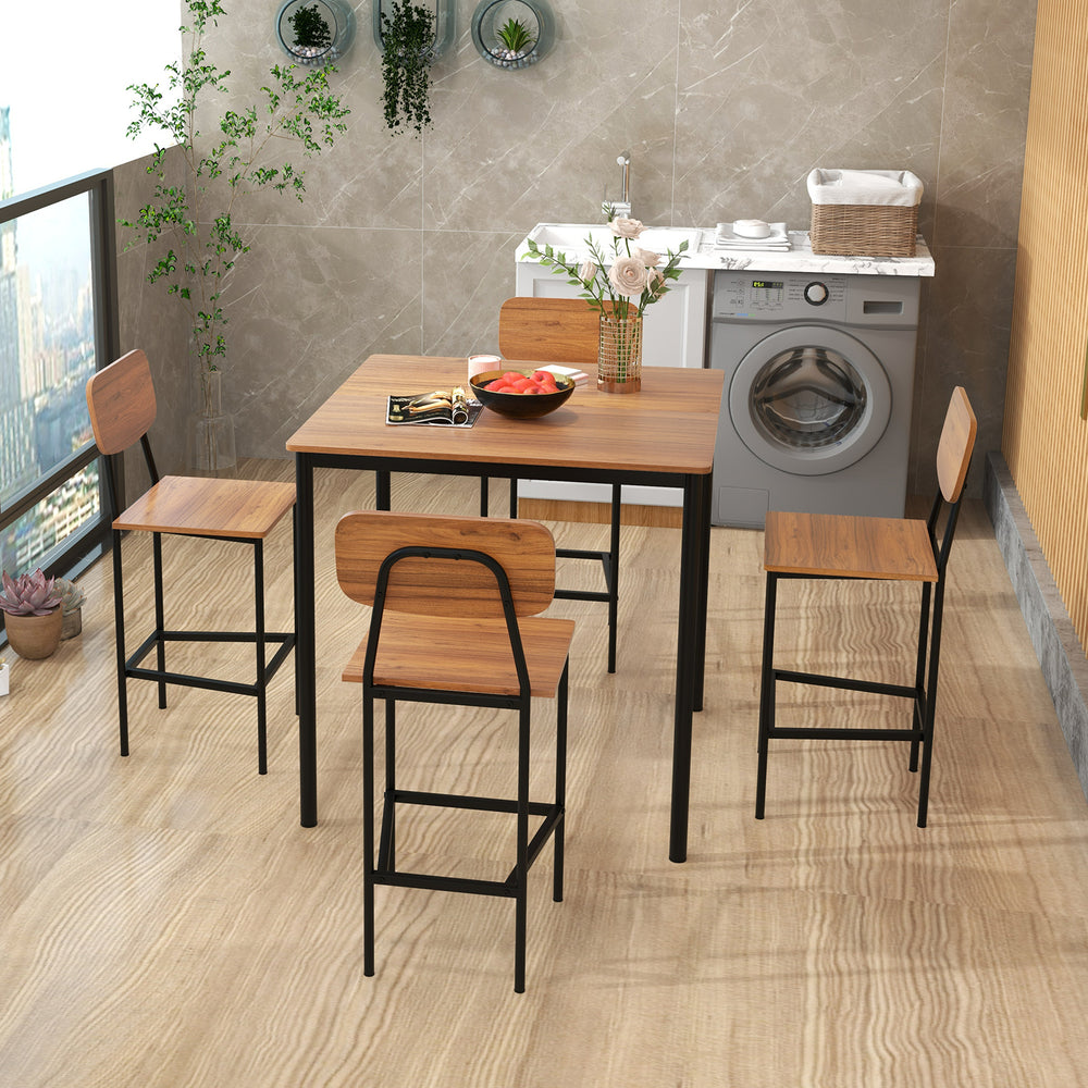 Costway Industrial Dining Table Set 5 Pieces with Counter Height Table 4 Bar Stools New