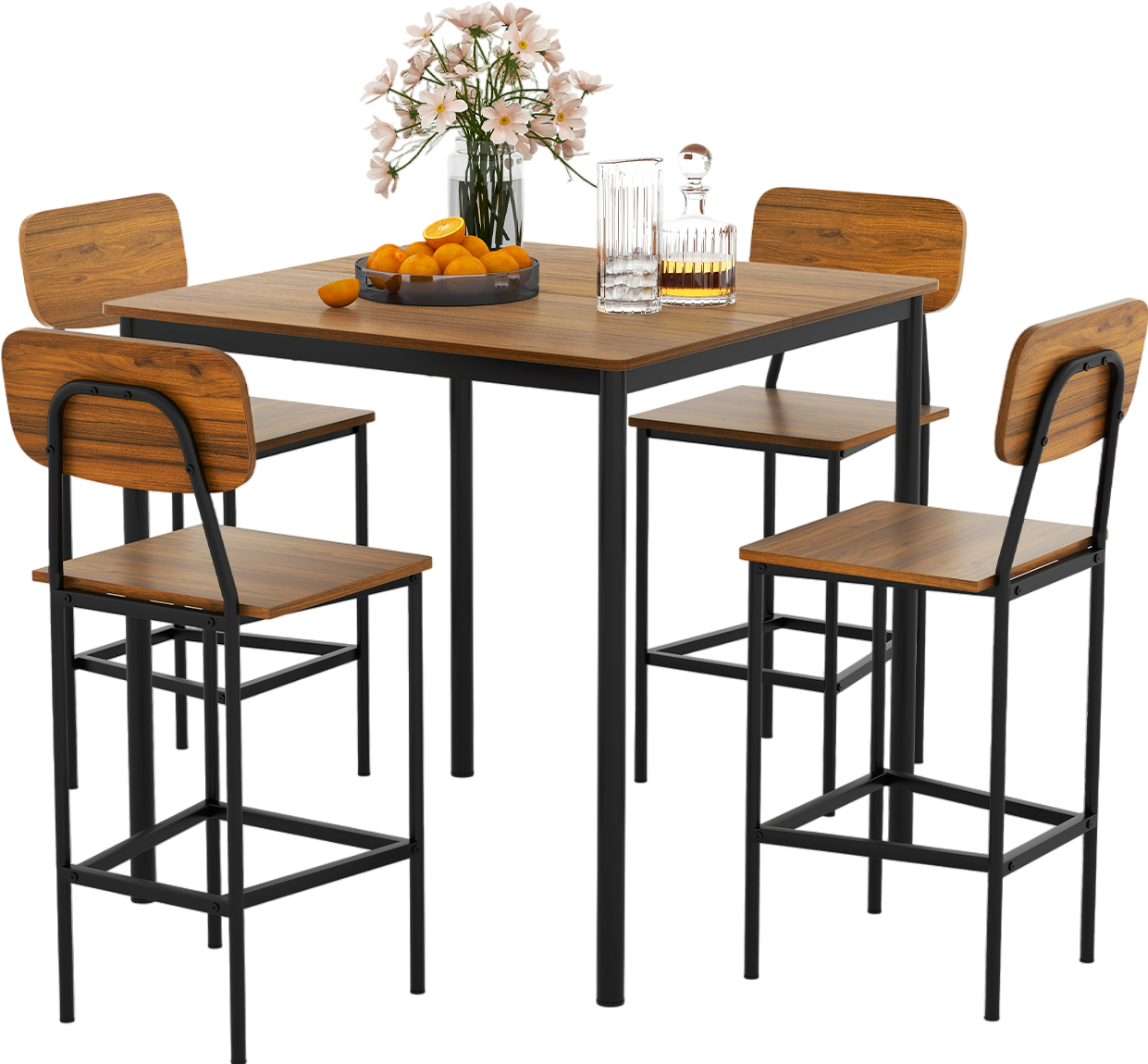 Costway Industrial Dining Table Set 5 Pieces with Counter Height Table 4 Bar Stools New