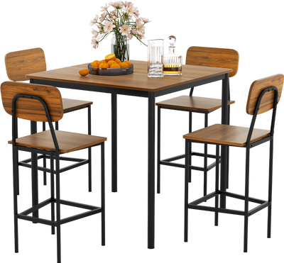 Costway Industrial Dining Table Set 5 Pieces with Counter Height Table 4 Bar Stools New