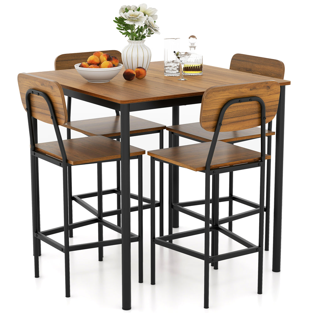Costway Industrial Dining Table Set 5 Pieces with Counter Height Table 4 Bar Stools New