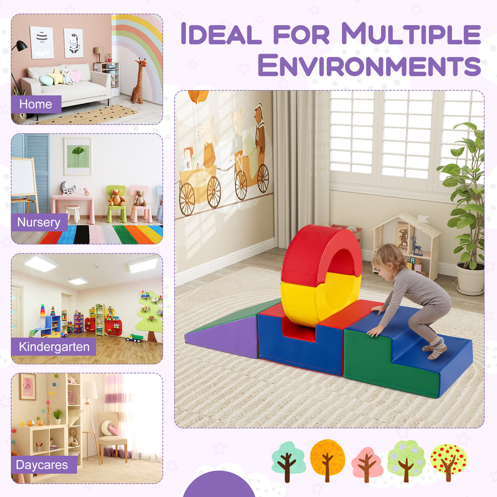 Multicolor kids climbing toys set with PU leather cover, ideal for home, nursery, or kindergarten play environments.