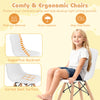 Kids mid-century modern table and chairs set with ergonomic design, wood legs, and iron frame for stability and comfort.