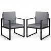 Two gray accent chairs with solid metal frames, ideal for modern living rooms or office lounges, featuring removable.