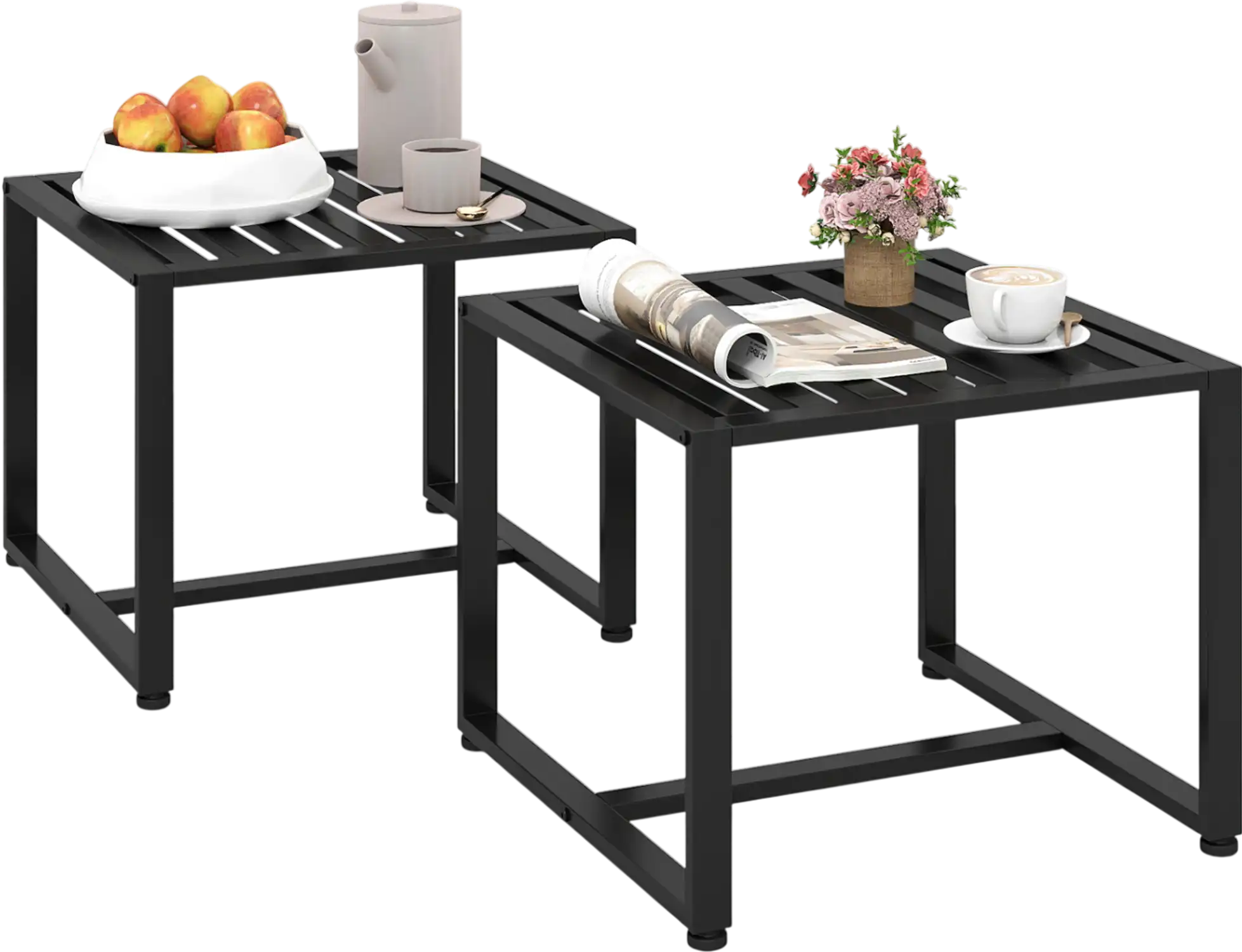 Costway Set of 2 Metal End Side Tables with Slatted Tabletop 30367165 New