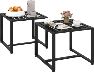Costway Set of 2 Metal End Side Tables with Slatted Tabletop 30367165 New