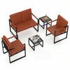 Set of 2 black metal end tables with slatted tabletops, ideal for living rooms and offices, featuring adjustable foot.