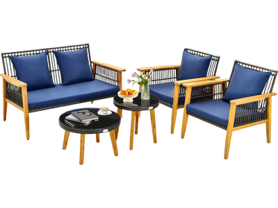 Costway 5-Piece Outdoor Patio Conversation Set w/ 2 Coffee Tables Navy 38167549 New