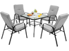 5 Pieces Outdoor Dining Set with 4 Stackable Chair and High-Back Cushions