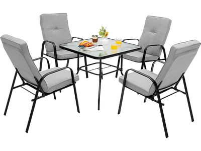 Costway 5-Piece Outdoor Patio Dining Set w/ 4 Stackable Chairs & High-Back Cushions 72819463 New