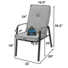 High-back stackable chair with gray cushion, sturdy steel frame, supports 330 lbs, ideal for outdoor dining.