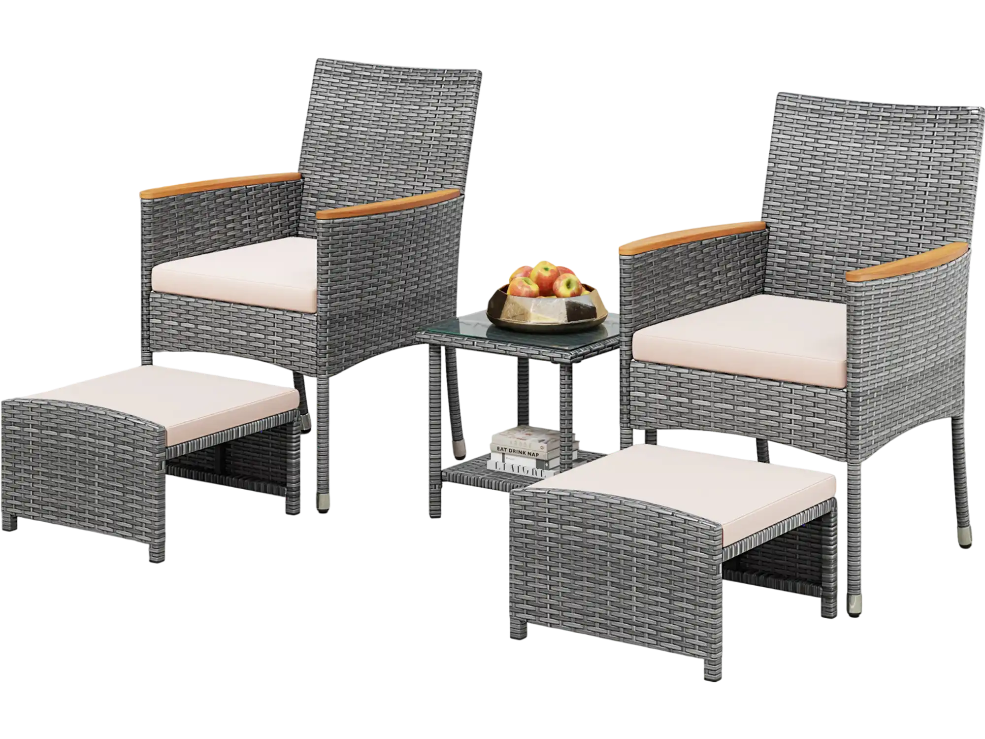 Costway 5-Piece Patio Conversation Set w/ Cushions & Ottomans Beige 46253791 New
