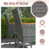 Hand-woven mix grey PE rattan armchair with acacia wood armrests and soft cushions, perfect for outdoor patio use.