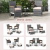 5-piece patio conversation set featuring grey PE rattan chairs, soft beige cushions, and versatile ottomans for outdoor.