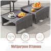 Multipurpose ottomans in grey PE rattan, serving as footrests or coffee tables, ideal for outdoor patio use.