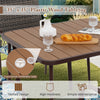 35" x 35" plastic wood tabletop with umbrella hole, part of a 5-piece patio dining set for outdoor relaxation.
