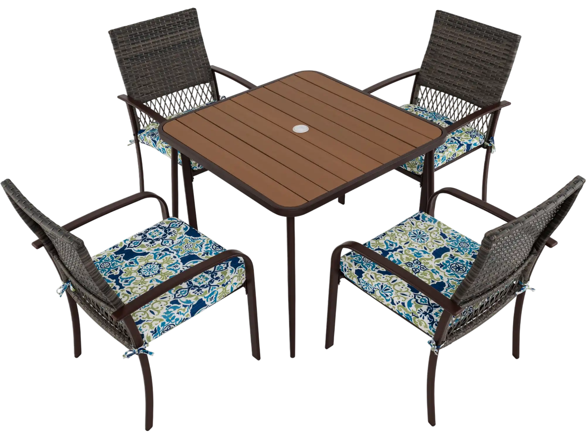 Costway 5-Pc Patio Dining Set Cushioned Rattan Armchairs Square Table 37489562 New