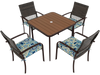 5 Pieces Patio Dining Set 4 Cushioned Rattan Armchairs and Square Table