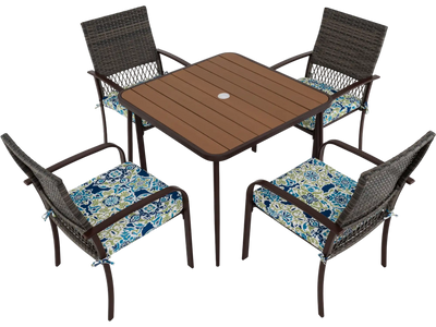 Costway 5-Pc Patio Dining Set Cushioned Rattan Armchairs Square Table 37489562 New