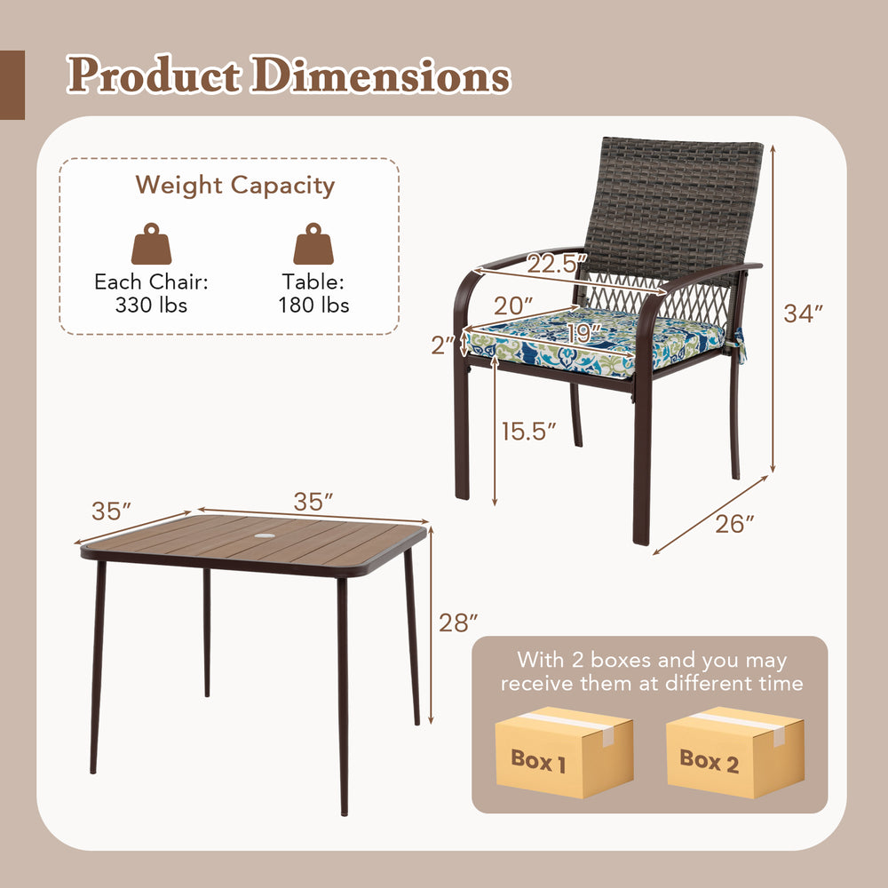 Cushioned rattan armchair with breathable backrest and curved armrests, perfect for outdoor patio dining.