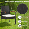 Hand-woven mix brown PE rattan chair with detachable cushion, ergonomic armrests, perfect for outdoor dining.