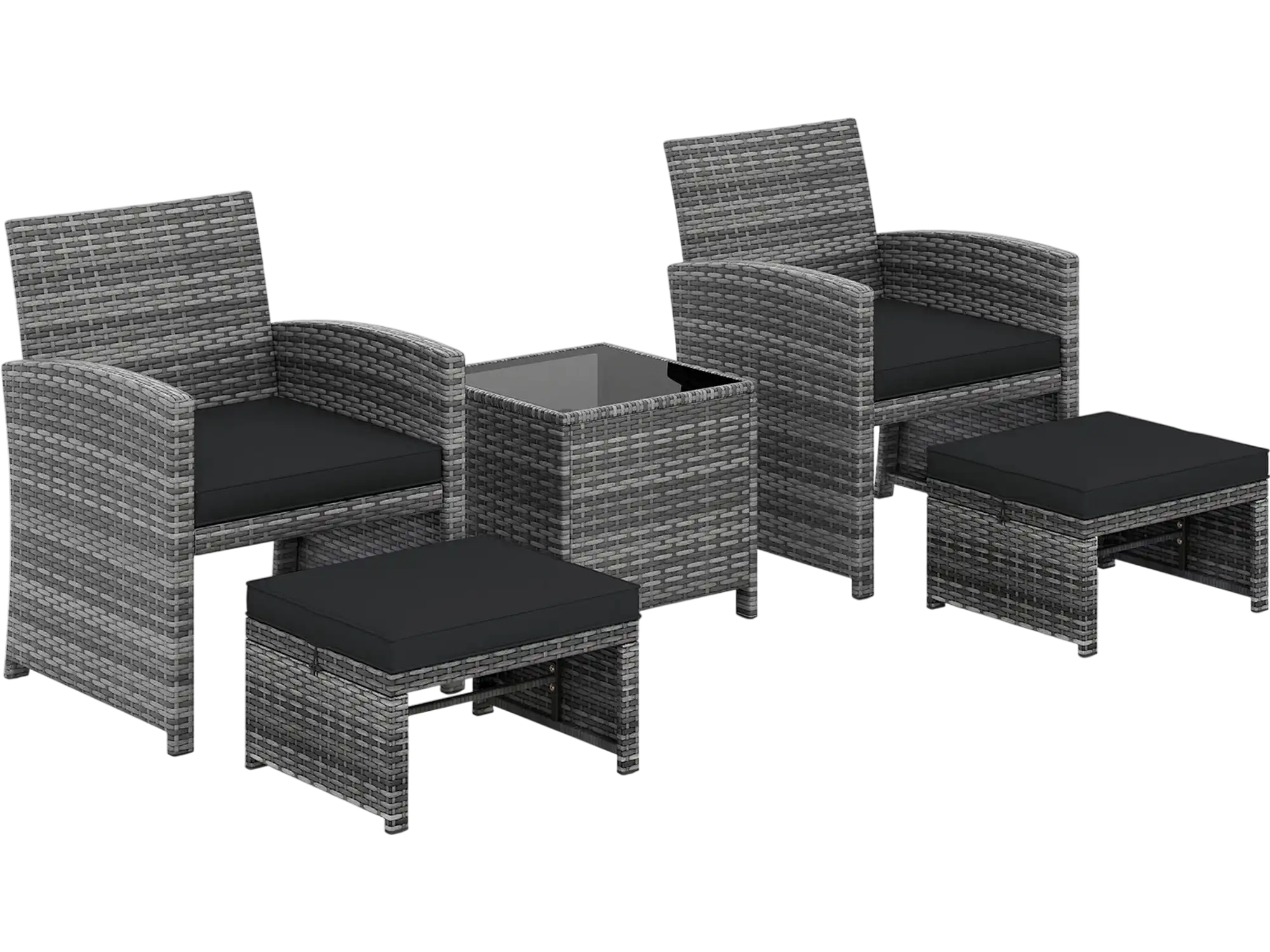 Costway 5-Piece PE Wicker Patio Furniture Set Outdoor Lounge Chairs w/ 2 Ottomans 24814304 New