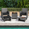 5-piece patio furniture set featuring PE wicker lounge chairs, 2 ottomans, and a tempered glass table for outdoor.