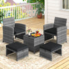 5-piece patio furniture set featuring black PE wicker lounge chairs, 2 ottomans, and a tempered glass tabletop for.