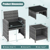 Wicker chair and side table from the 5-piece patio furniture set, featuring soft cushions and a tempered glass top.