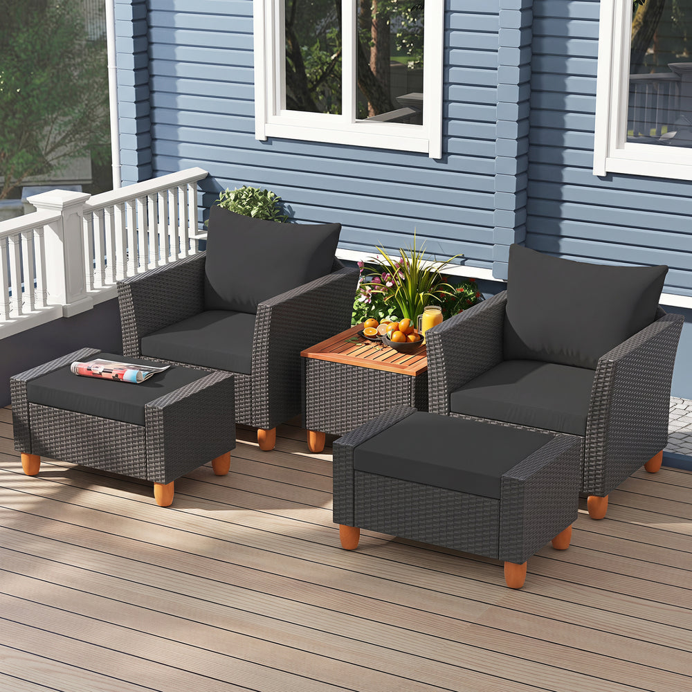 5 Pieces Patio Furniture Set with Loveseat and Armchairs for Porch-Black - Gallery View 1 of 11