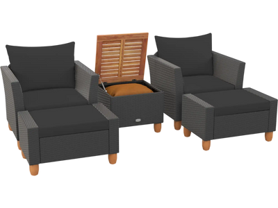 Costway 5-Pc Patio Conversation Set Loveseat Armchairs Porch 96452173 New
