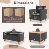 Dimensions of the 5 pieces patio furniture set, including armchairs and storage table, designed for outdoor comfort and stability.