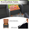 Practical side table with acacia wood top, interior storage space, and hand-woven PE rattan for outdoor convenience.