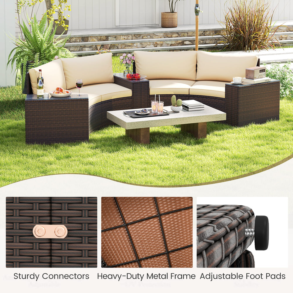 Curved loveseat sofas from the 5 Pieces Patio Furniture Set in durable PE rattan, ideal for backyard relaxation.