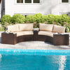 Curved 5-piece patio furniture set with beige cushions and PE rattan, perfect for poolside relaxation.