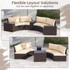 Curved loveseat sofas and side tables in a 5-piece patio furniture set for flexible outdoor layouts.