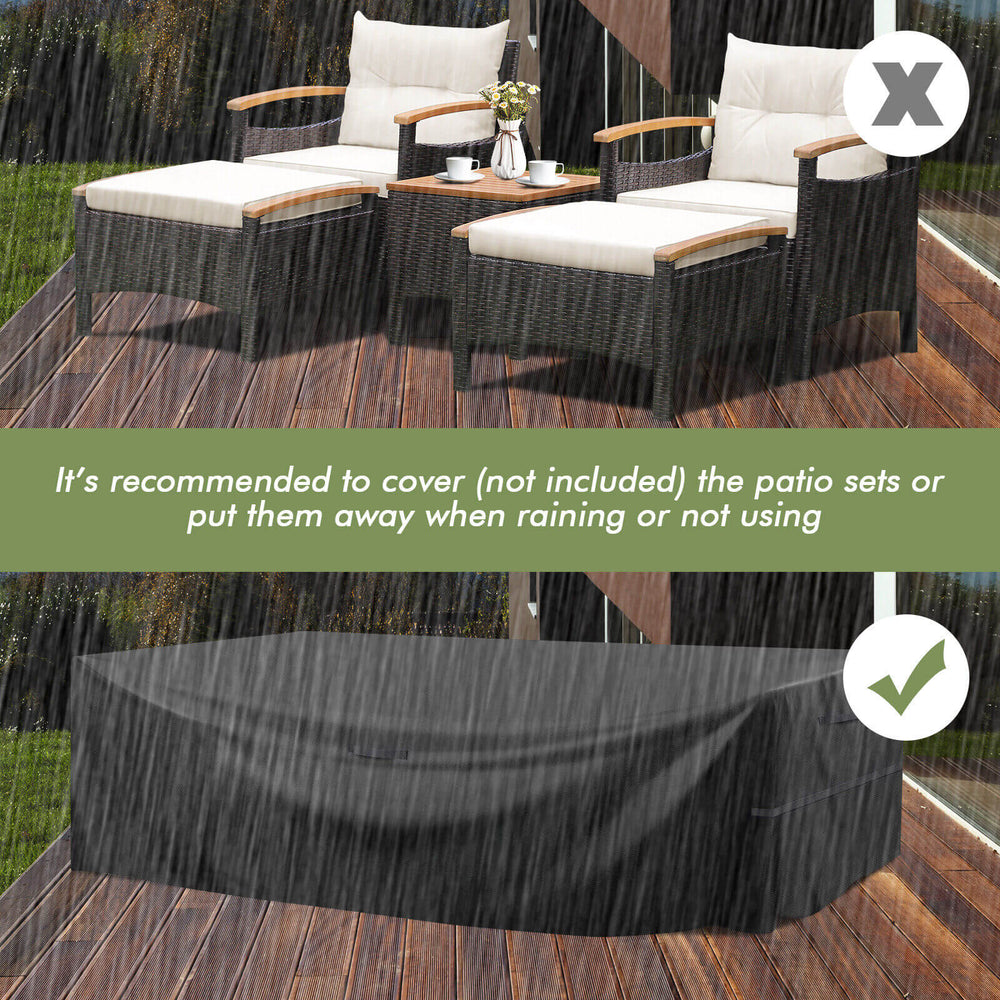 5-piece patio conversation set featuring acacia wood and PE rattan, with cushions, ideal for outdoor relaxation.