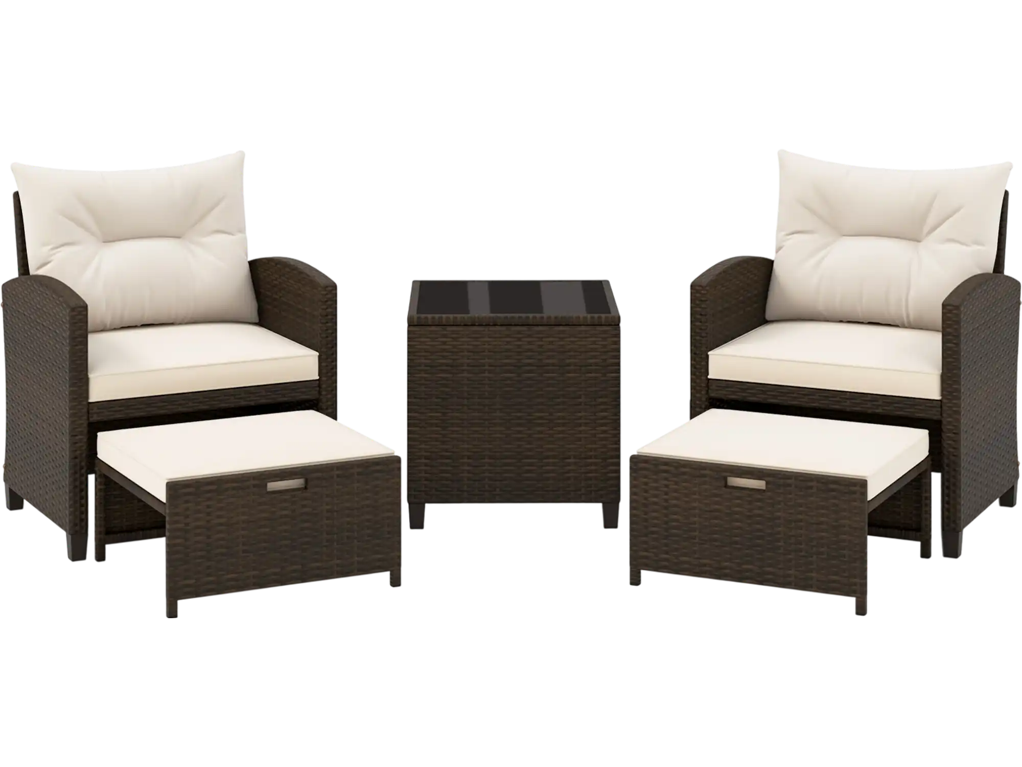 Costway 5-Piece Patio Rattan Furniture Set w/ 2 Ottomans & Tempered Glass Coffee Table 81476395 New