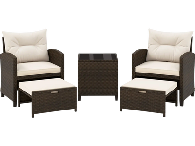 Costway 5-Piece Patio Rattan Furniture Set w/ 2 Ottomans Tempered Glass Coffee Table 81476395 New