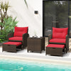 5 Pieces Patio Rattan Furniture with 2 Ottomans and Tempered Glass Coffee Table-Red - Gallery View 1 of 13