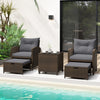 5 Pieces Patio Rattan Furniture with 2 Ottomans and Tempered Glass Coffee Table-Gray - Gallery View 1 of 10