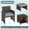 Wicker chair from the 5 Pieces Patio Rattan Furniture Set with gray cushion, ideal for outdoor relaxation and storage.