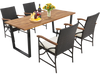 5 Pieces Patio Rattan Dining Set with Acacia Wood Tabletop and Armrests