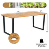 Acacia wood tabletop dining table with metal legs, featuring a 2" umbrella hole, perfect for outdoor patio use.