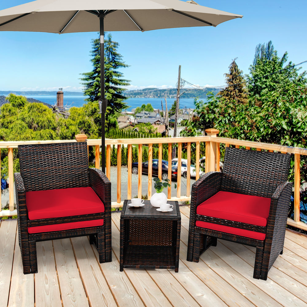 5 Pieces Patio Rattan Furniture Set with Ottoman and Tempered Glass Coffee Table-Red - Gallery View 1 of 11