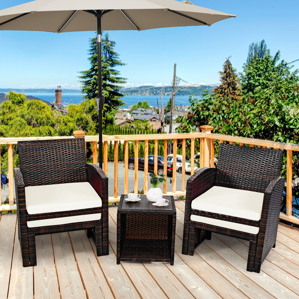 5 Pieces Patio Rattan Furniture Set with Ottoman and Tempered Glass Coffee Table-White - Gallery View 1 of 11