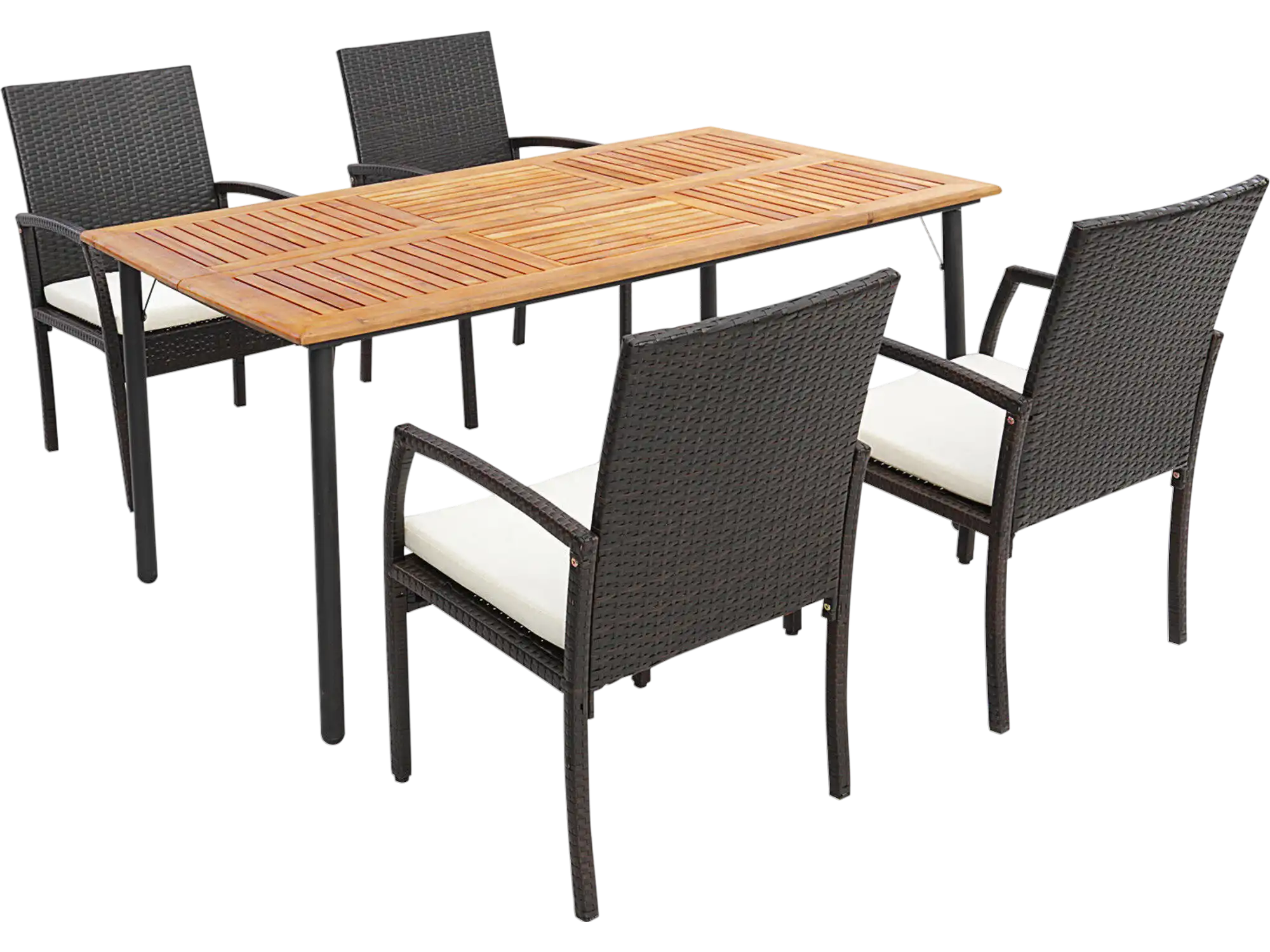 Costway 5-Pc Patio Wicker Cushioned Dining Set w/ Umbrella Hole 92635178 New