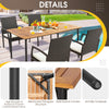 5-piece patio wicker dining set with acacia wood tabletop, cushioned chairs, and umbrella hole for outdoor dining.